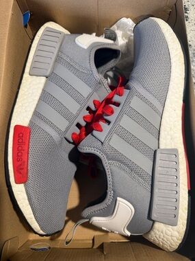 adidas Grey Sneakers with Red Accents